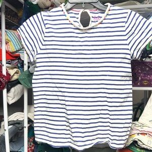 Boden 11-12y  Striped Tee with Multi Pom Trim